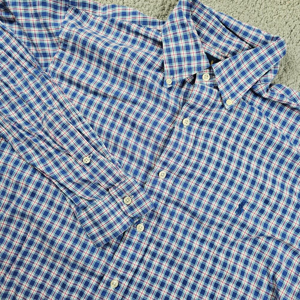 Ralph Lauren Shirt Mens Large Blue Plaid Casual Preppy Long Sleeve